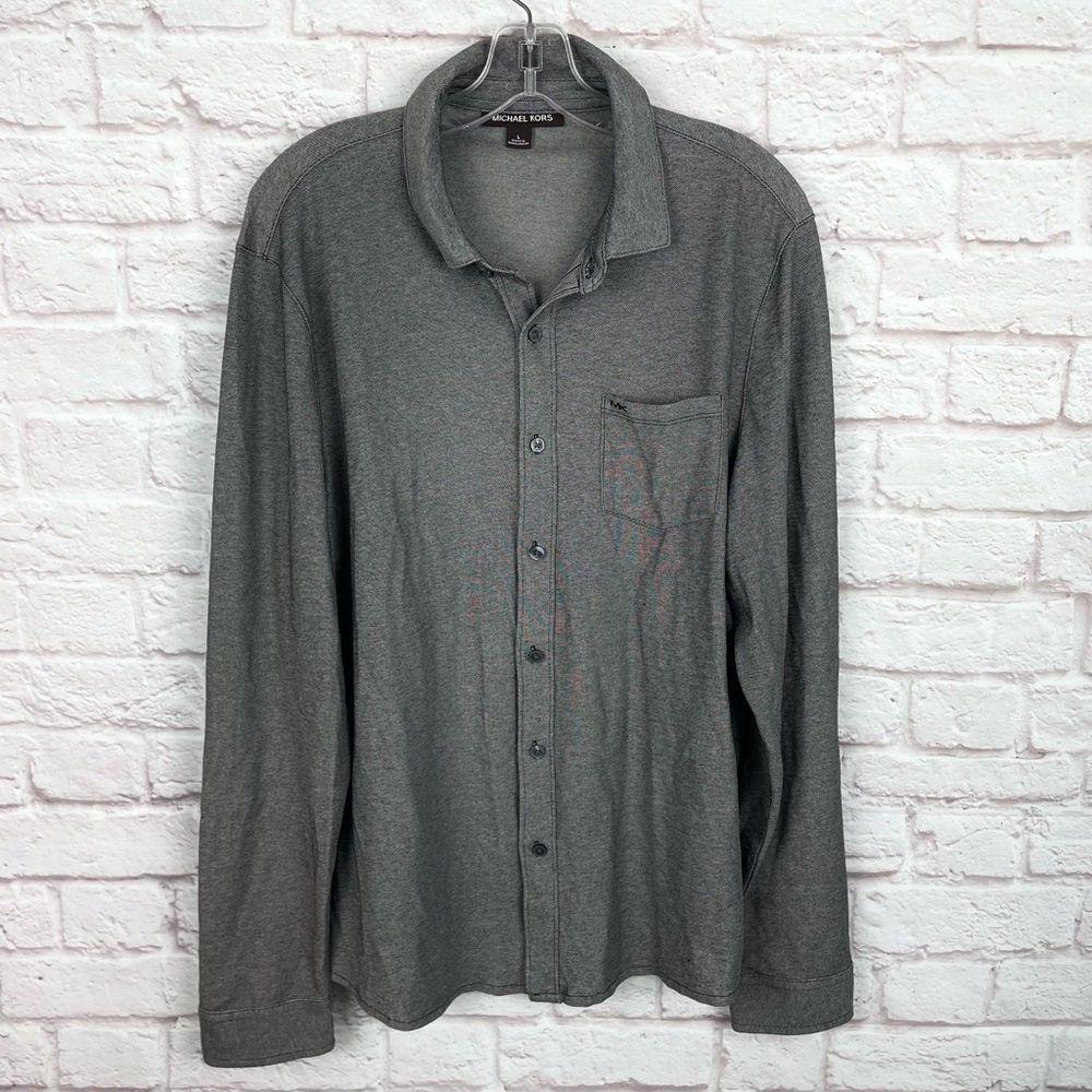 Michael Kors Gray Long Sleeve Mens Logo Button‎ Down Size Large